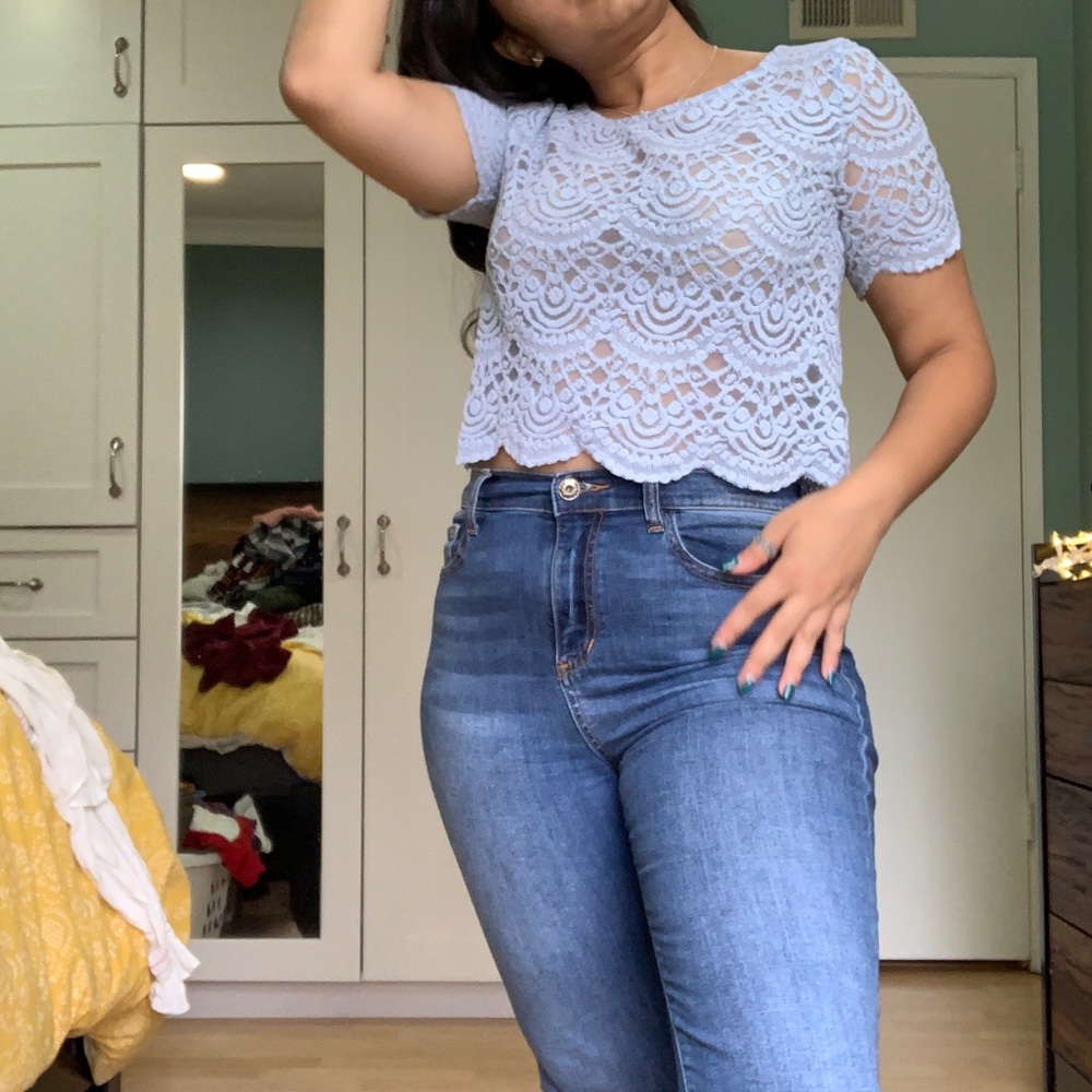 Lace/Crochet Pastel Blue Crop top